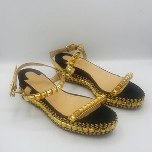 CHRISTIAN LOUBOUTIN LEATHER & SUEDE SIZE 40 COLOR BLACK & GOLD 100% AUTHENTIC